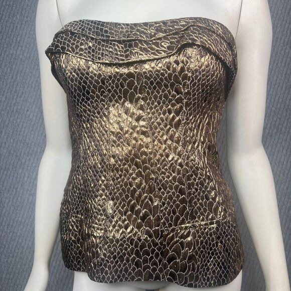 Glam Gold Corset Top Animal Print Shiny Gladiator Womens 4 Sexy Classy Bombshell - Picture 9 of 10